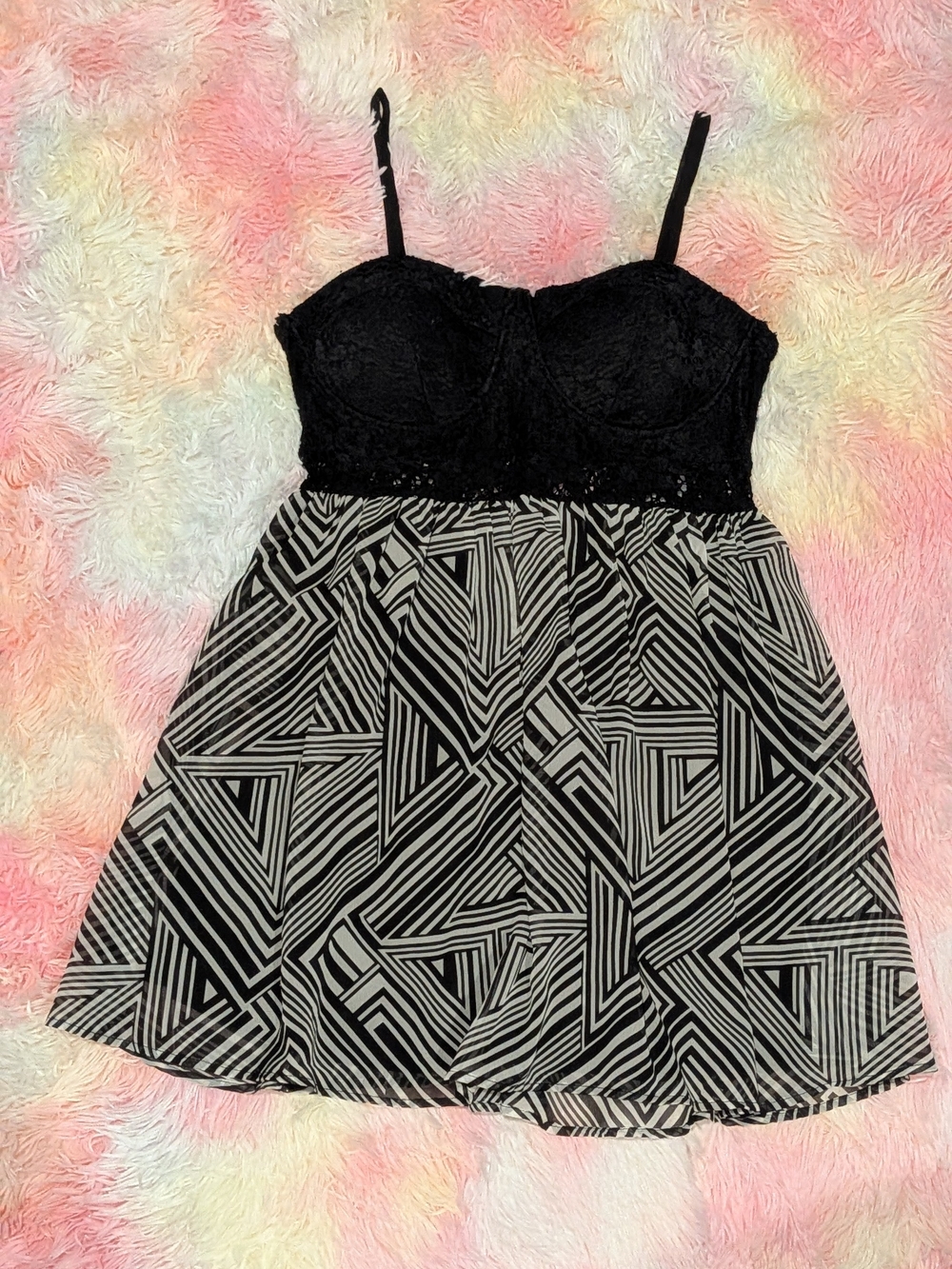 Material Girl Black Lace Bust Geometric Mini Dress